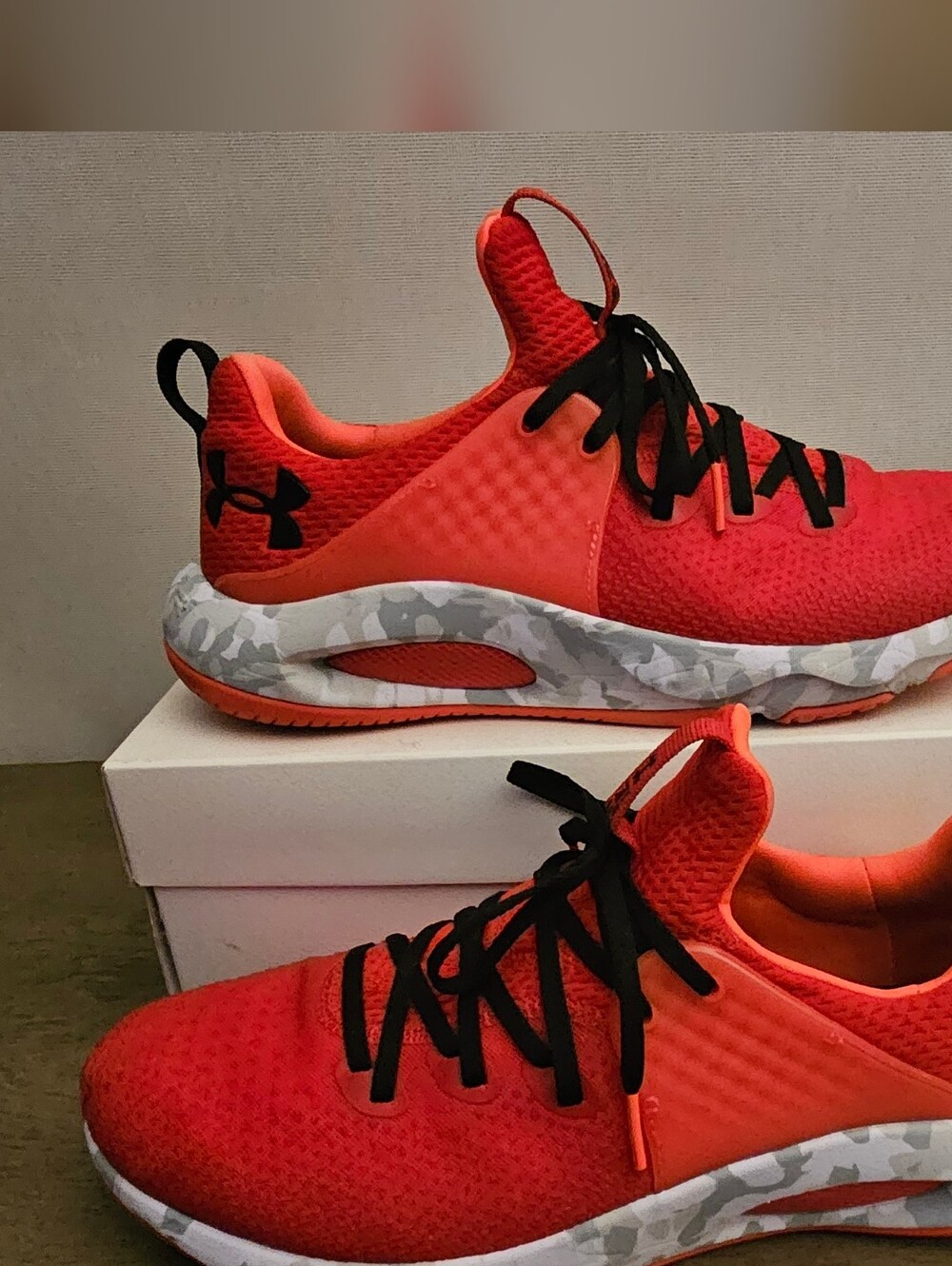 Under Armour Men's HOVR Rise 3 Camo training shoes in the Red/Halo Grey colorway